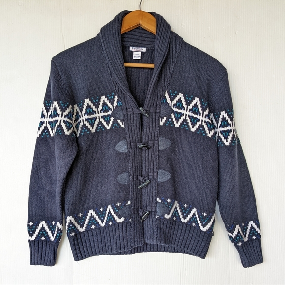 KITESTRINGS kids blue fair isle shawl collar cardigan sweater toggle button - Picture 9 of 11